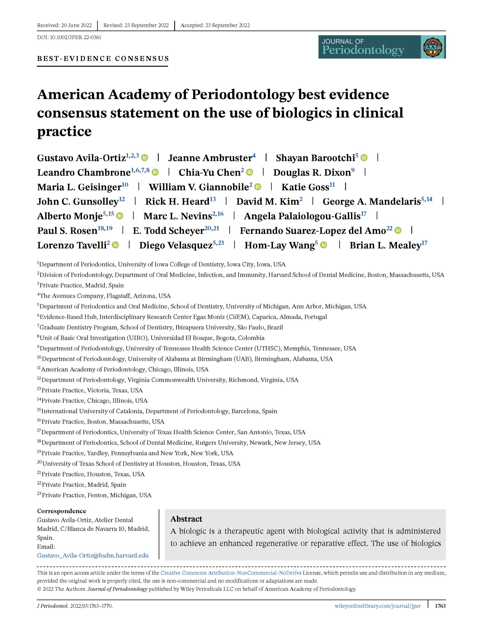 First page of the 2022 AAP best-evidence consensus statement on the use of biologics in clinical practice